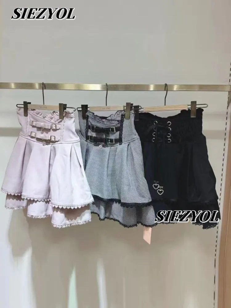 

Liz Sweet Cute Girls' Lolita Leather Buckle Short Skirt Oversize Japanese Style Mass-produced Bows High Waist Skirts Shorts