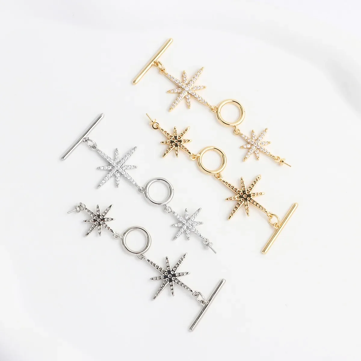 18K مطلية بالذهب مايكرو مطعمة المثمن OT مشبك قلادة ستار الذيل مشبك ربط مشبك DIY بها بنفسك المواد الملحقات #4