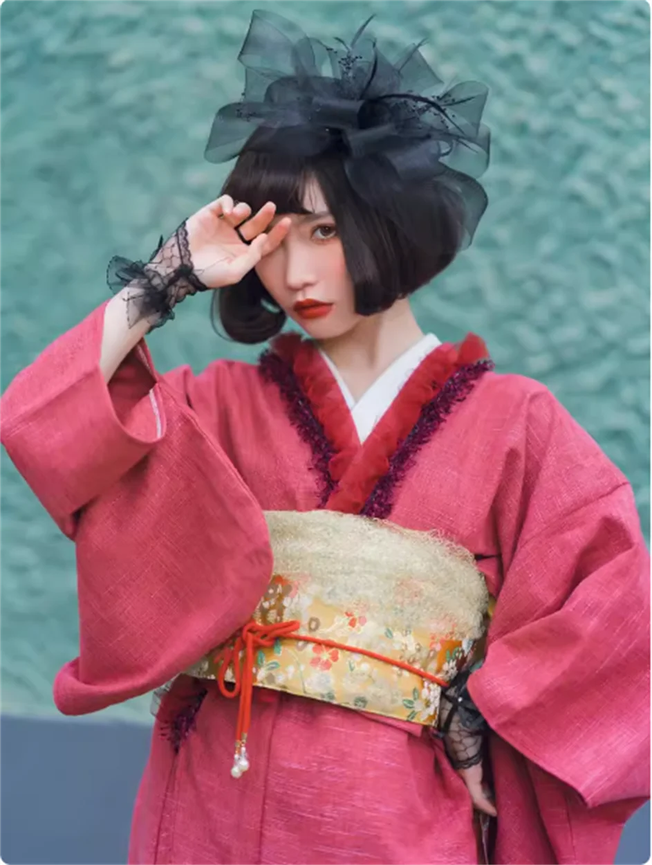 

Autumn and winter thick plain cotton linen Japanese kimono