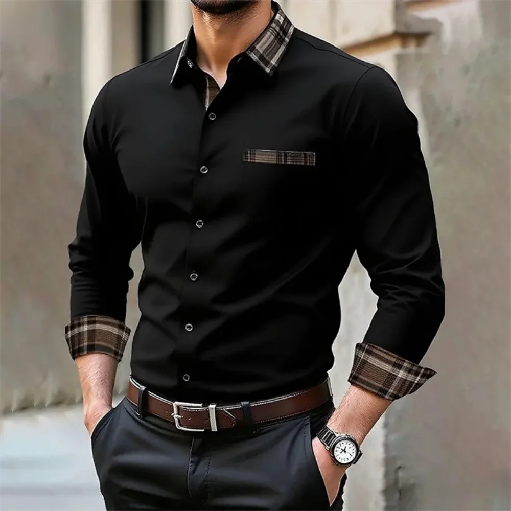Men's Business Formal Shirt Solid Color Stylish Comfortable Iron-Free Long Sleeve Shirt Top Suitable for Weddings Shirts for Man
