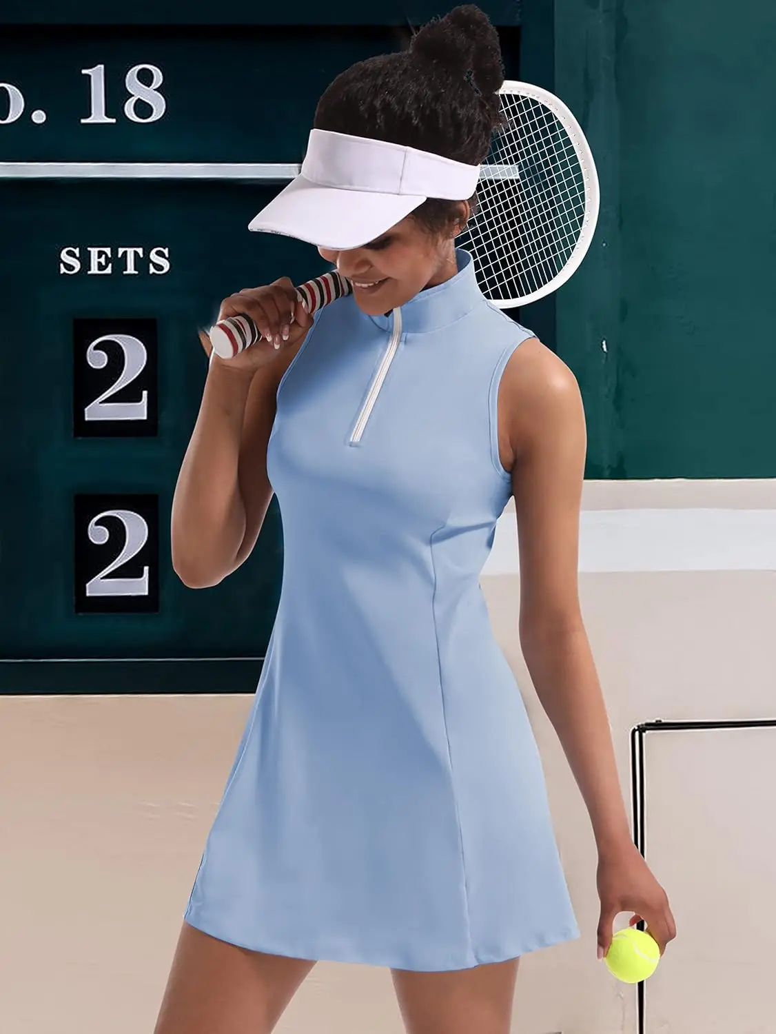 2024Abito da tennis da donna, abiti da golf da tennis con pantaloncini e tasche incorporati per abiti sportivi da allenamento senza maniche