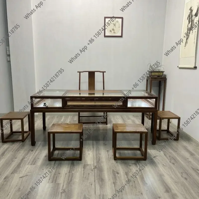 Old Elm Showcase New Chinese Jewelry Showcase Solid Wood Table Jewelry Table Paint-free Showcase X
