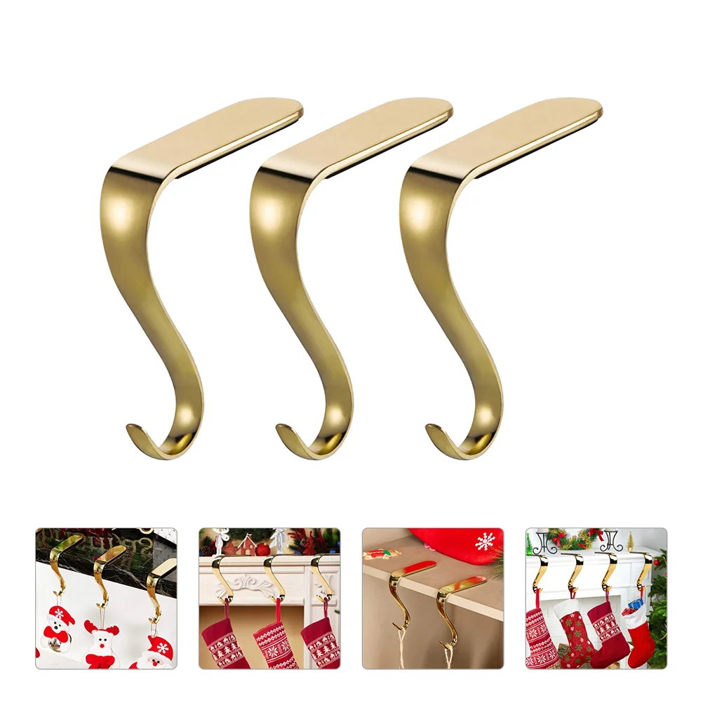 3 Pcs Hook up Mantle Stocking Holder Christmas Fireplace Hooks Stockings Clip Hanger Zinc Alloy