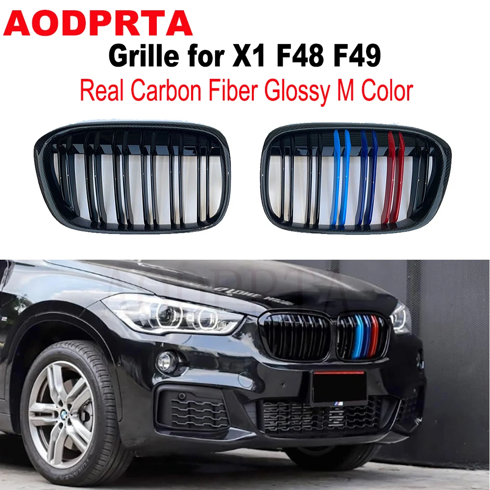 

Real Carbon Fiber Glossy M Color Front Bumper Mesh Hood Grid for BMW X1 F48 F49 xDrive18i xDrive25i 2016-2019