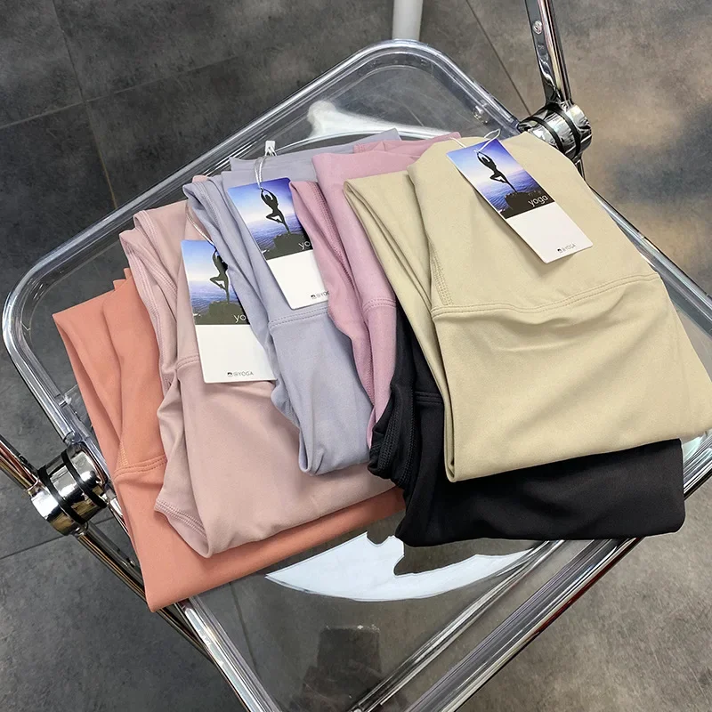 Summer thin soft no embarrassment line fitness trousers peach lift buttocks double-sided brocade high-waisted naked lulu yoga