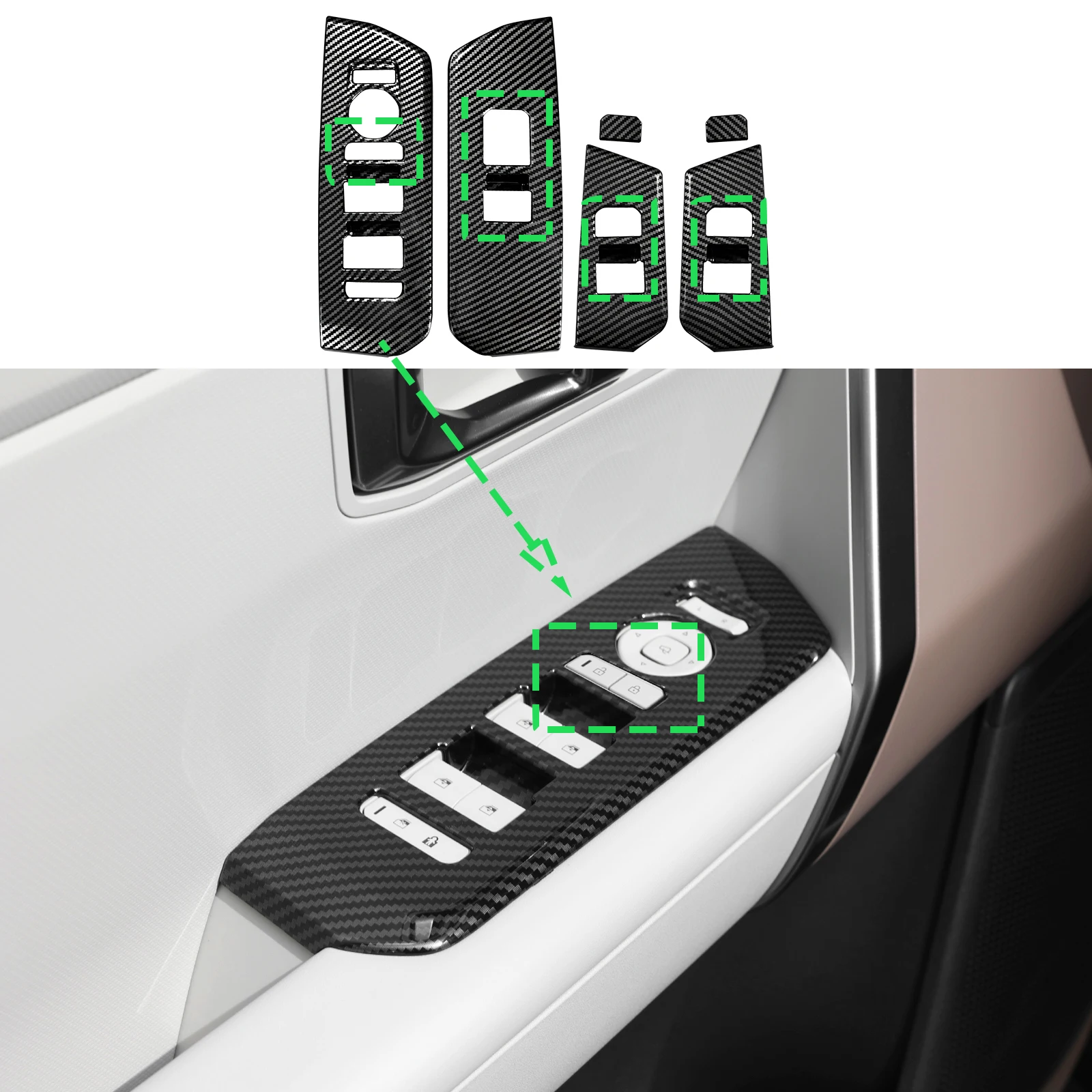 Carbon Fiber Look For Kia Seltos SP3 2026 2027 High /Base Version Window Switch Decal Cover Door Armrest Button Trim Panel