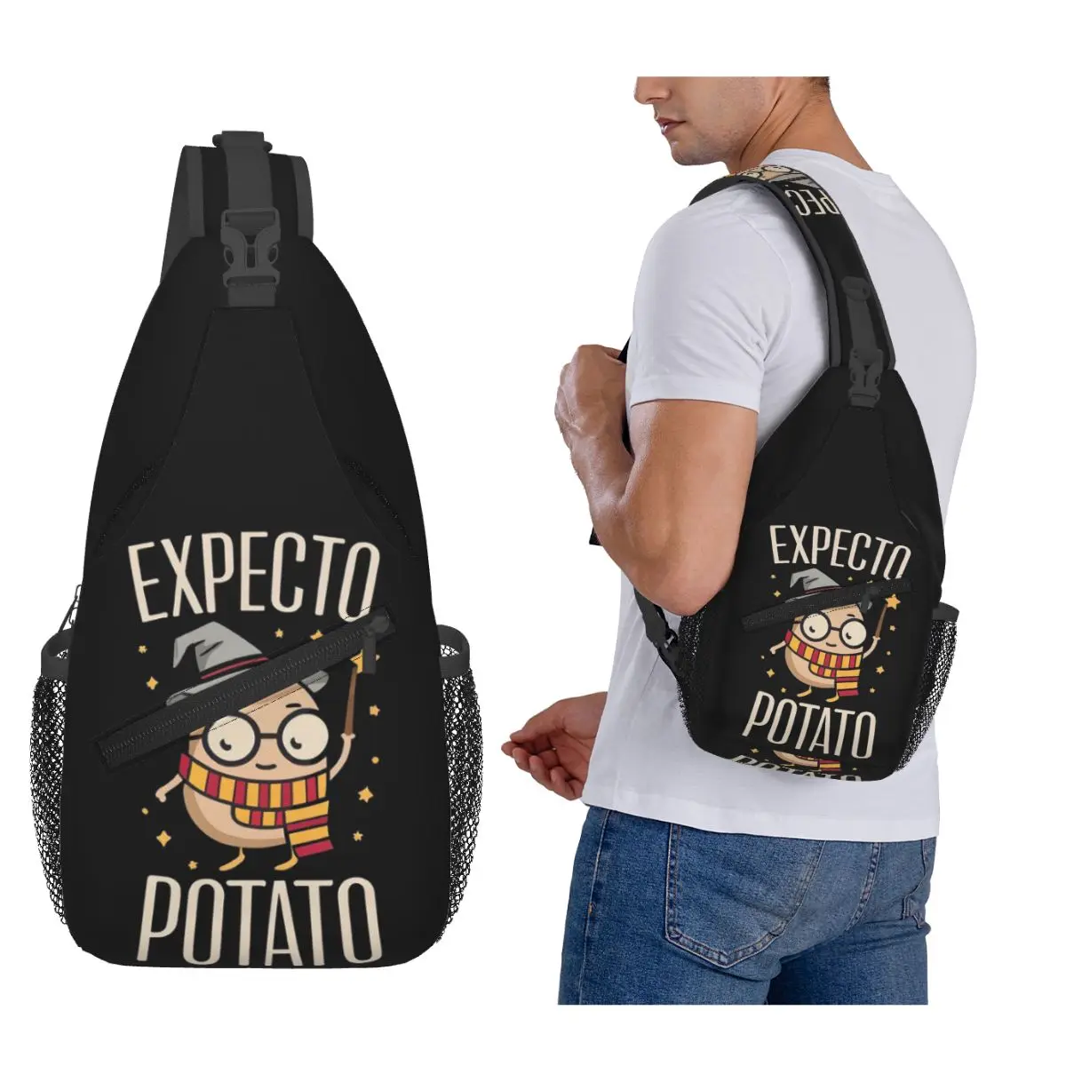 

Expecto Potato - Wizard Funny Chest Bag Men Sling Crossbody Backpack Chest Bag Traveling Hiking Daypack Shoulder Bag