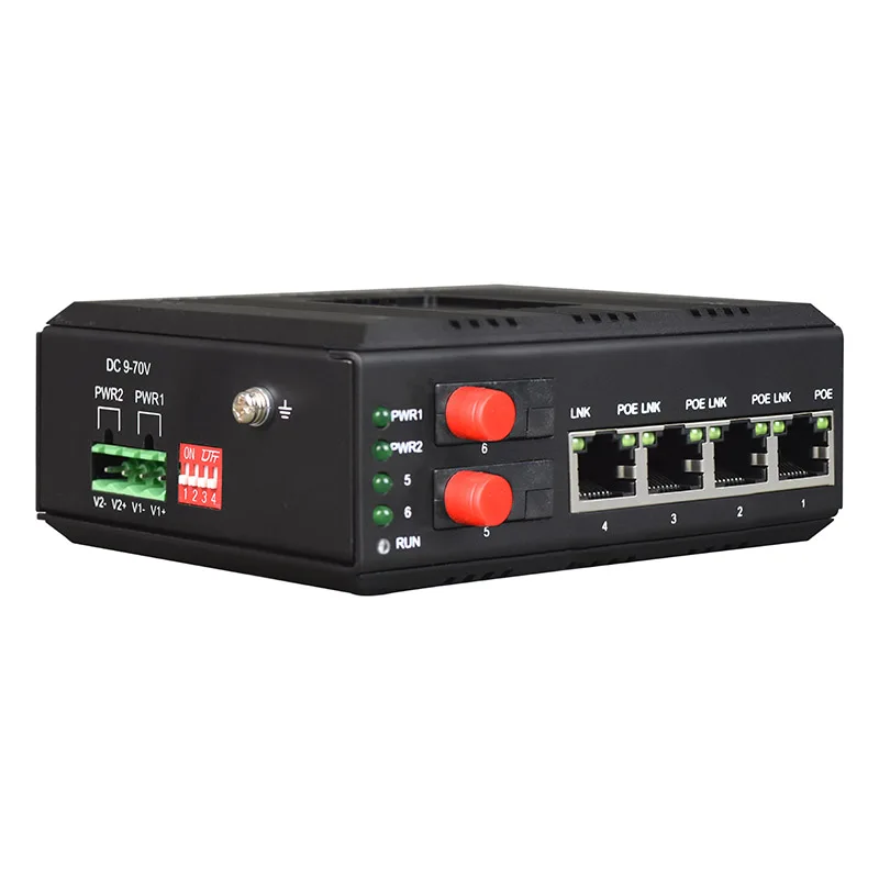 Mini Din Rail 4 Port Gigabit Ethernet Industrial POE Switch With 2 Fiber Port