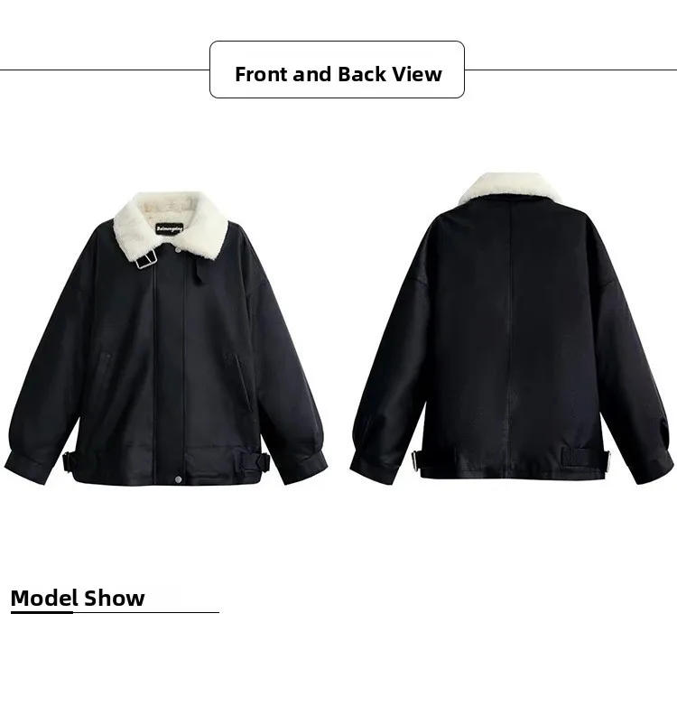 Damska kurtka ze skóry PU Thiened Fce, ciepła, luźny krój, odzież wierzchnia w stylu streetwear, zapinana na zamek, długi rękaw.