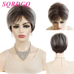 Peluca de cabello sintético para mujer, pelo corto y liso, corte Pixie, color rubio y negro, con flequillo Cosplay, fibra resistente al calor