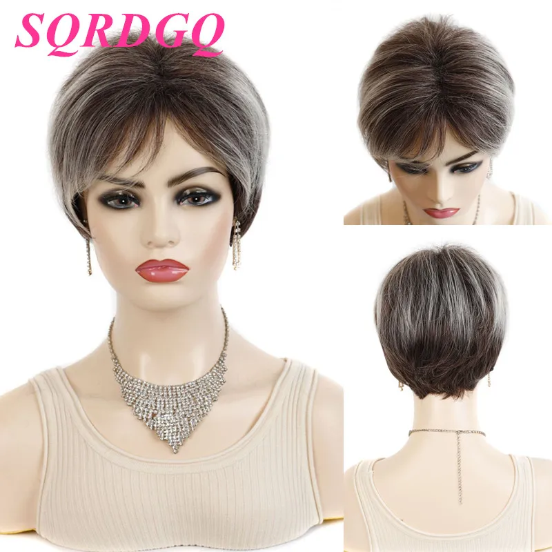 Synthetic Straight Hair Woman Wigs Short Pix Cut Wigs For Women Ombre Color Cosplay Women Wig With Bangs