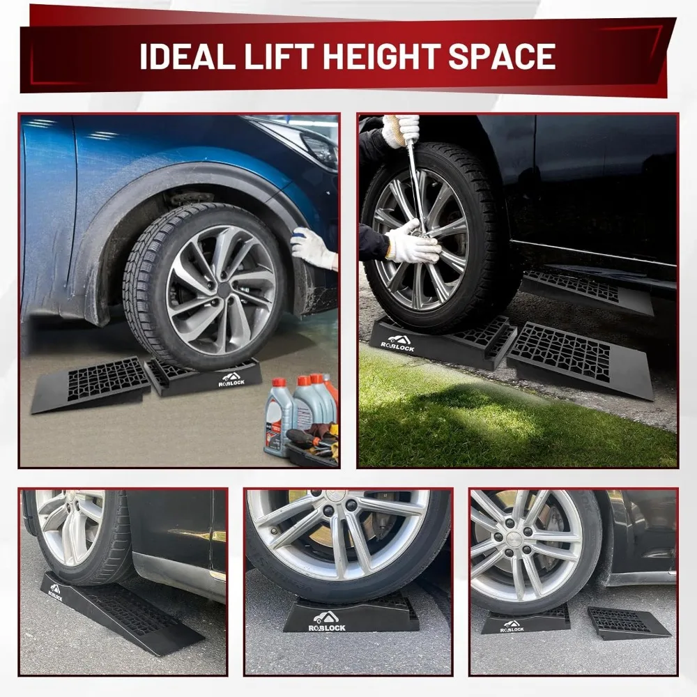 Adjustable Low-Profile Vehicle Ramps for Jack Support and High Lift, Sturdy Car Ramps for Low-Slung Cars, Detachable Automotive