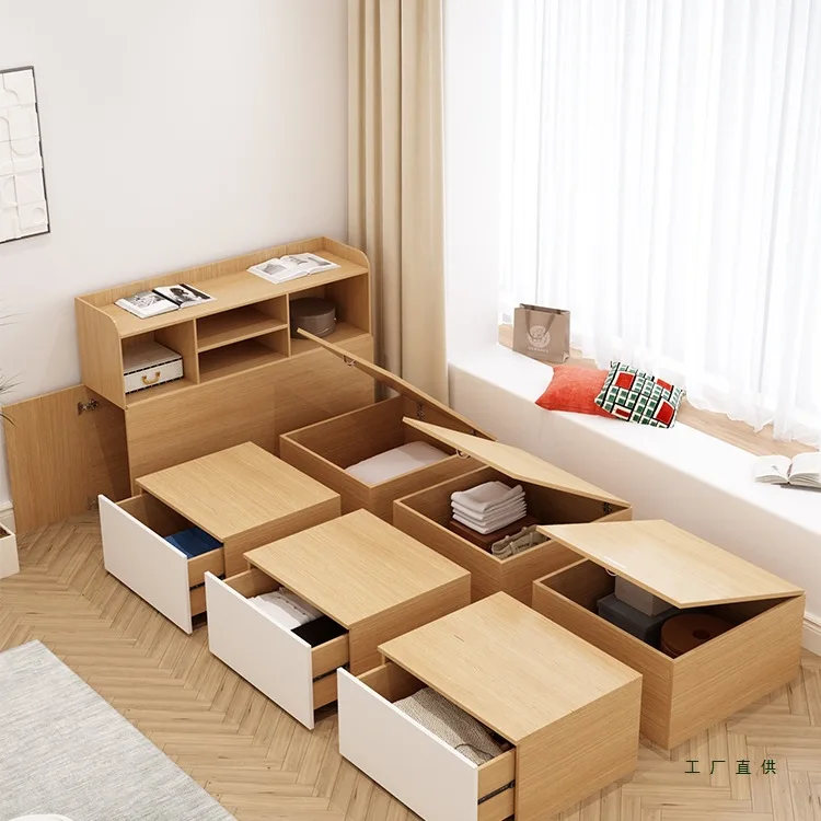 Cama Tatami Japonesa Personalizada JC para Apartamentos Pequeños, con Almacenamiento Integrado en Armario, Combinación Integrada de 1.2/1.5 Metros, Individual