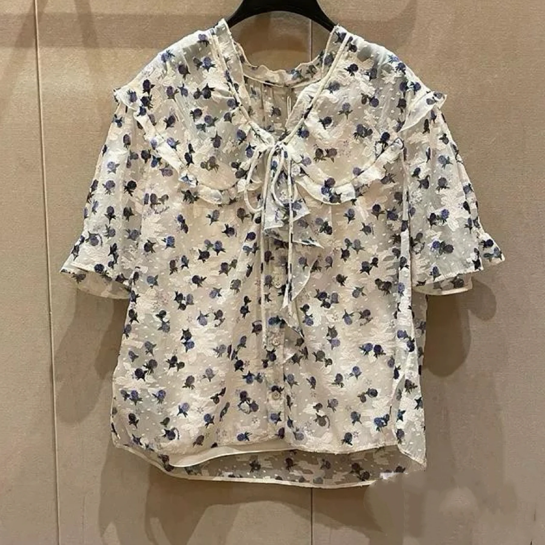 

M*NE Summer 25 Floral Print irt Two-Piece Set Sweet Floral Tie Ne ort Sve Large Collar Commute Sle Loose Fit Women...