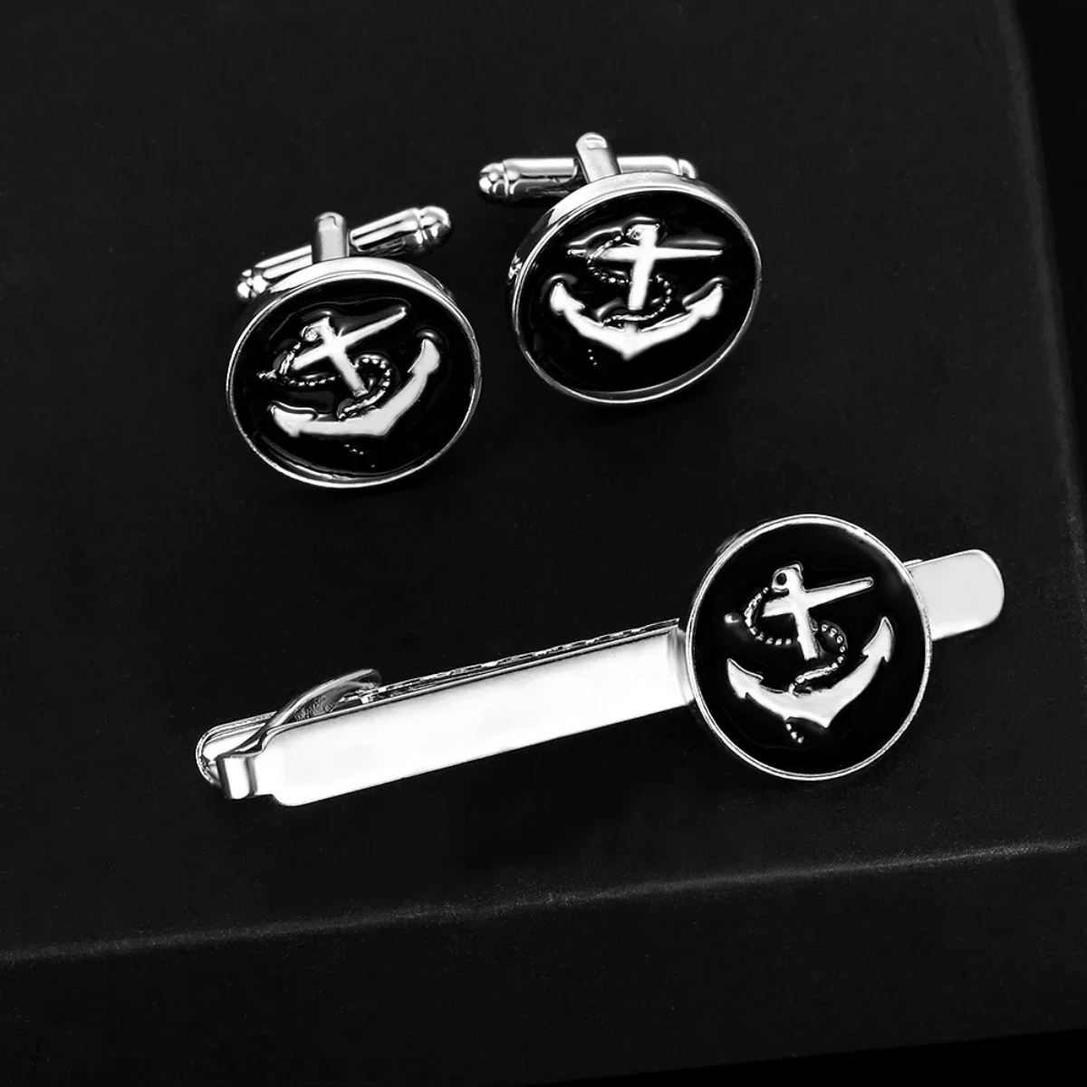 Fashion New French Style Cufflinks Blue Black Gold Color Anchor Cuff Links Tie Clip Business Cocktail Party Men's Accessories