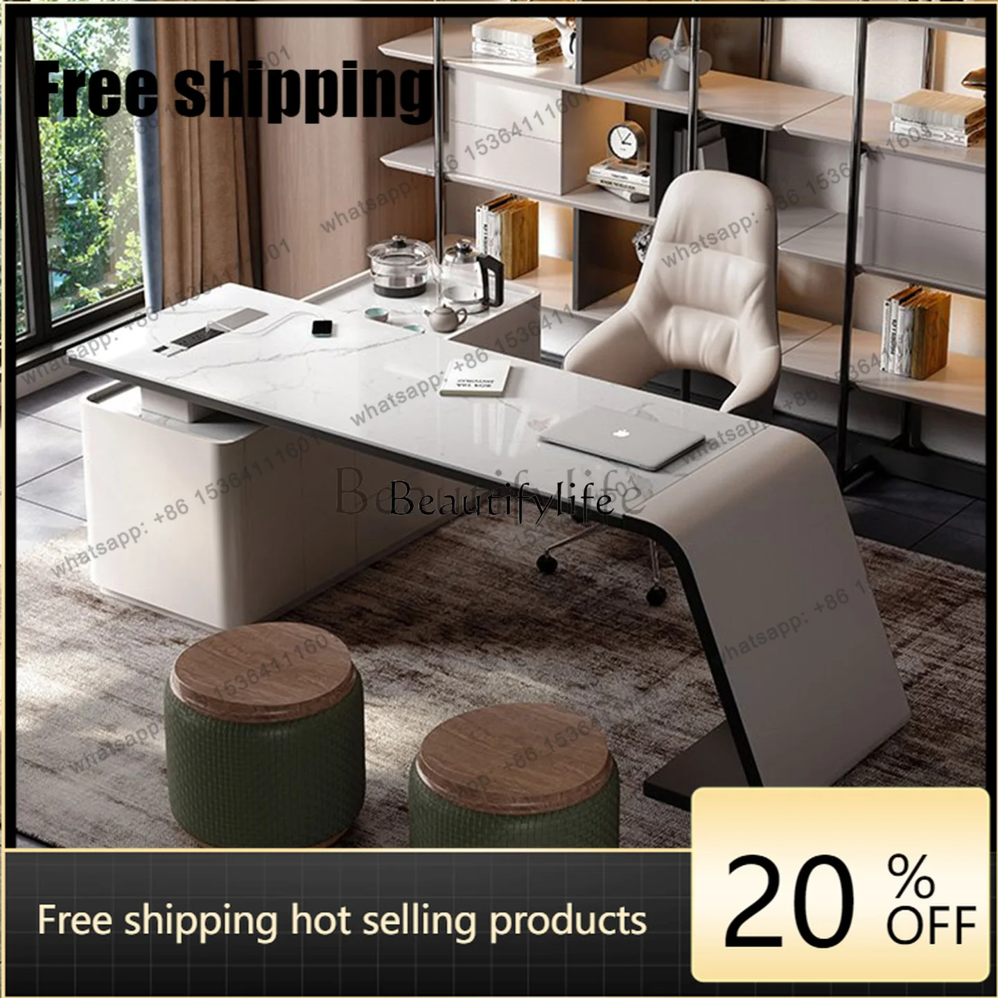 HJ Light luxury rock slab living room tea table integrated dual-purpose household tea making desk with tea table