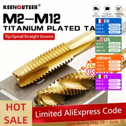 Metric Titanium Plated HSS Spiral Point Tap Spiral Flute Tap M2 M2.5 M3 M4 M5 M6 M7 M8 M10 M12 Machine Plug Tap Screw Thread