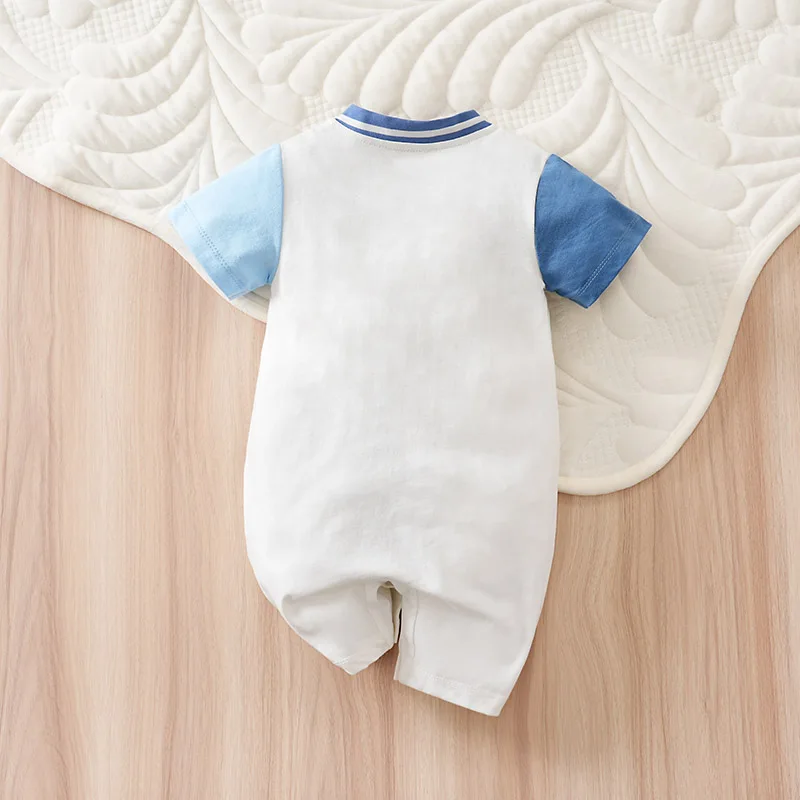 Newborn Baby Clothes Animal-Blue bear pattern Cotton Short Sleeve fashion One-piece Pajamas Bodysuit Summer baseball Romper