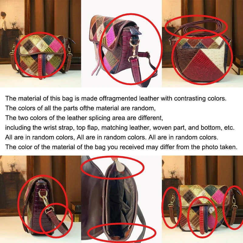 Genuine Leather Patchwork Crossbody Bag for Women Colorful Crocodile Snake Print Shoulder Bag Vintage Boho Ethnic Saddle Bag view 4