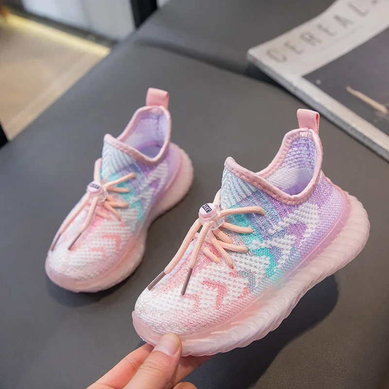 أحذية رياضية بنعل ناعم وسميك للأطفال ، ملونة ، برباط ، تنفس ، حذاء رياضي غير رسمي ، في الهواء الطلق ، مانع للإنزلاق ، موضة الأطفال ، أحذية للجري #1