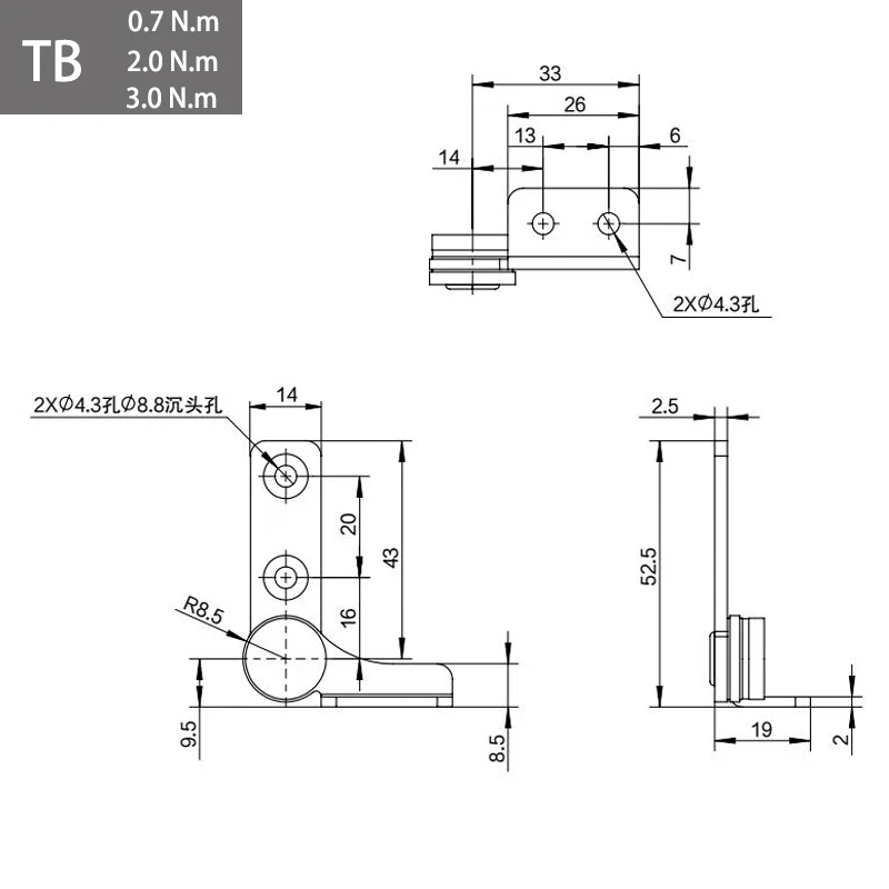 304 Stainless Steel Damping Hinge With Non Adjustable Torque, Stop Mechanism, And Positioning Support For Medical Equipment.