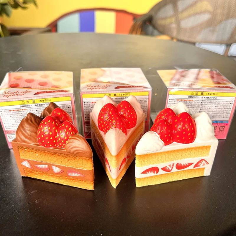 Japanese Cute Strawberry Cake PU Soft Slow Rebound Pinch Fidget Realistic Cream Cake Squishy Squeeze Vent Toy Unique Gifts