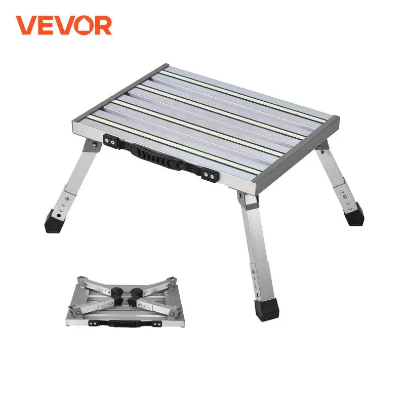 VEVOR RV Steps Aluminum Alloy Folding Platform Step Adjustable Height Portable Step Stool with Anti-Slip Surface Rubber Feet