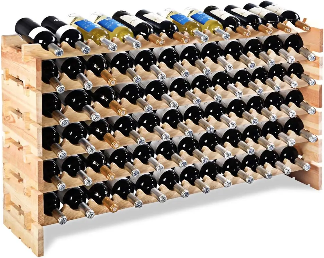 

72 Bottle Wine Rack Modular Bottle Display Shelves Wood Stackable Stand Wobble-Free Wine Bottle Holder Organizer for , Wine Cel