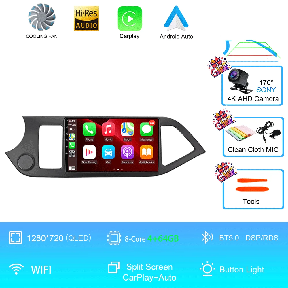 Android 16 Voor KIA PICANTO Ochtend 2011 2012 2013 2014 2015 2016 Carplay Auto Multimedia Autoradio Navigatie Speler WIFI + 4G DSP