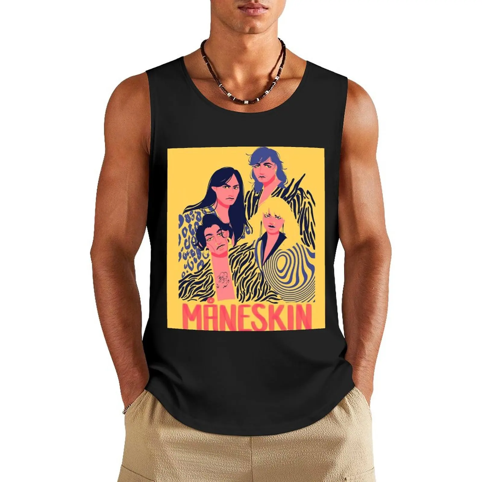 Maneskin Poster Long . Tank Top Gym T-shirts for men gym top muscle t-shirt clothes for men summer