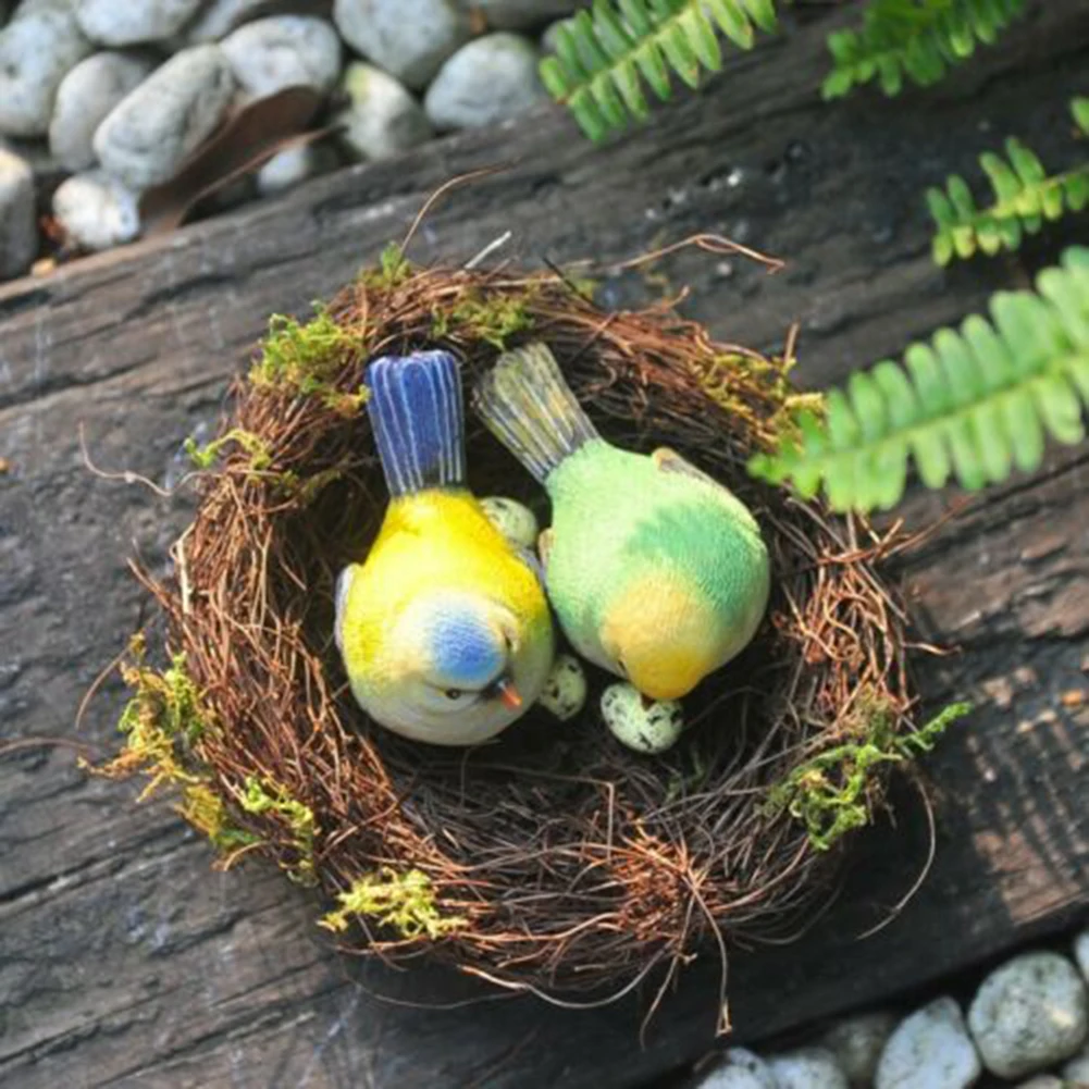 1Pc Fake Rattan Birds Nest Crafts Handmade Dry Natural Realistic Look 2.4inches/3.1inches/3.9inches/4.7inches For Garden Yard