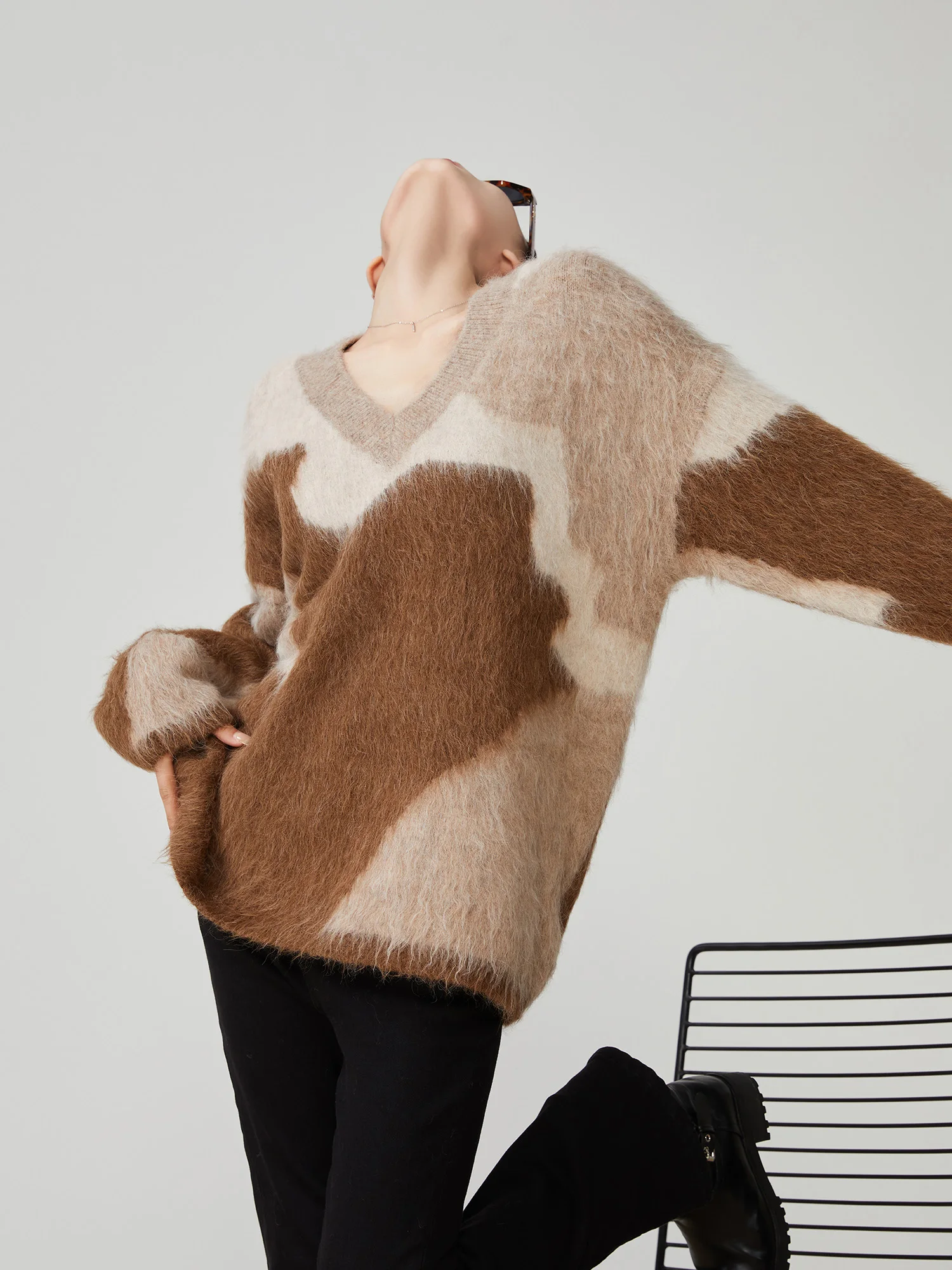 

Коричневый вязаный пуловер с V-образным вырезом, свободный крой, в корейском стиле, женский топ, новинка весенней коллекции, удобный, в стиле кэжуал, с длинными рукавами, свитер