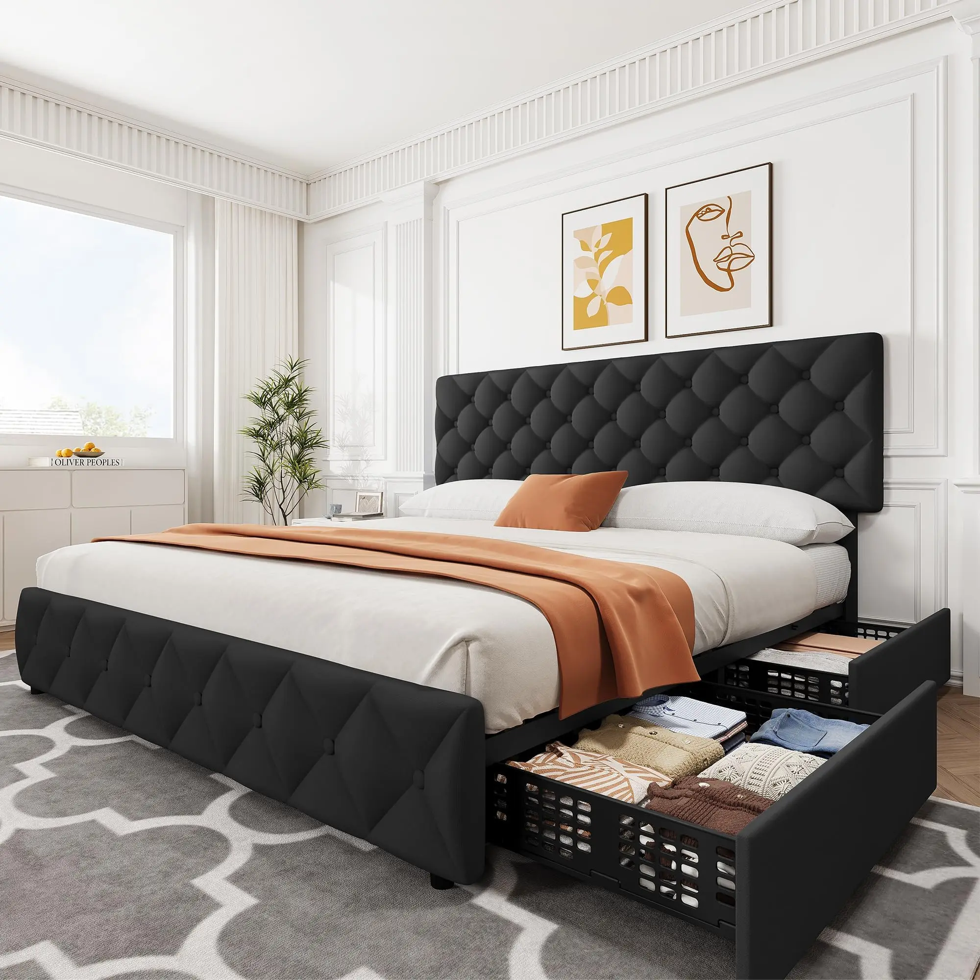 キングサイズのベッドフレーム。収納引き出し4つ付き、ヘッドボ - King Size Bed Frame With Storage Drawers のレビューと価格