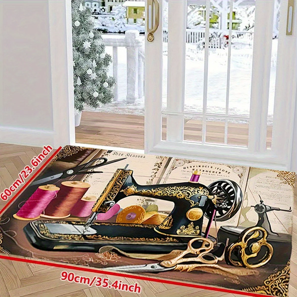 Luxury Vintage Sewing Machine Doormat Craft Room Runner Mat Decor Floor Rug for Quilting Embroidery Needlepoint Hobby Aesthetic