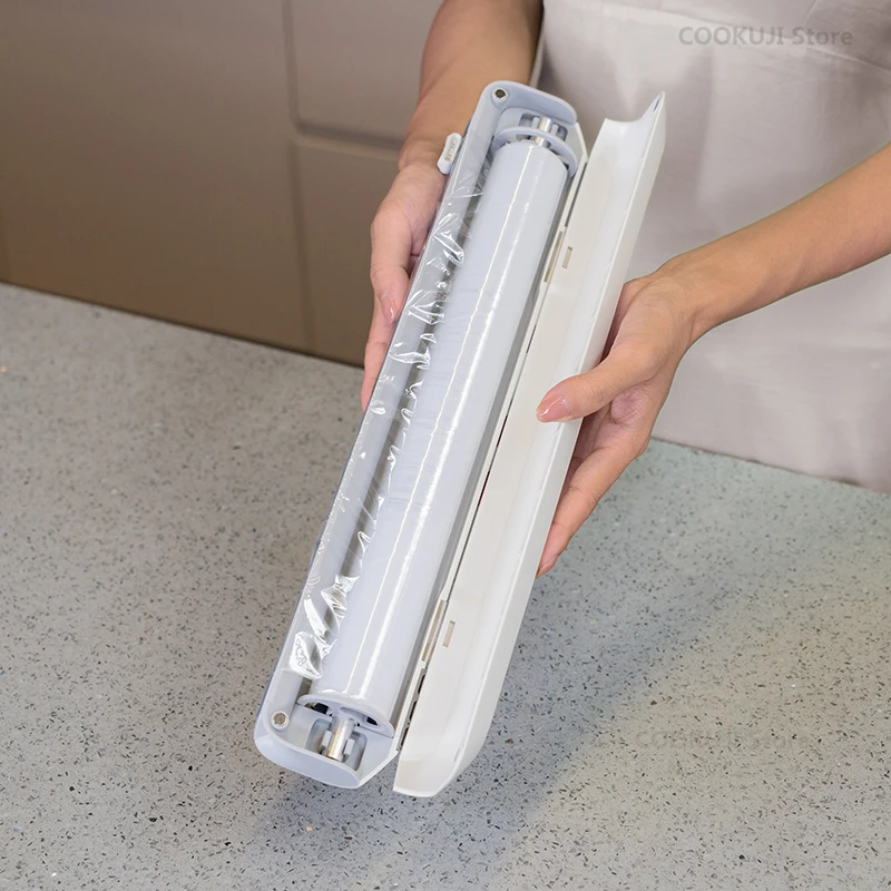 Professional Cling Film Cutting Box Wall-mounted Suction Cup Adjustable Plastic Wrap Cutter Home Kitchen Food Storage New