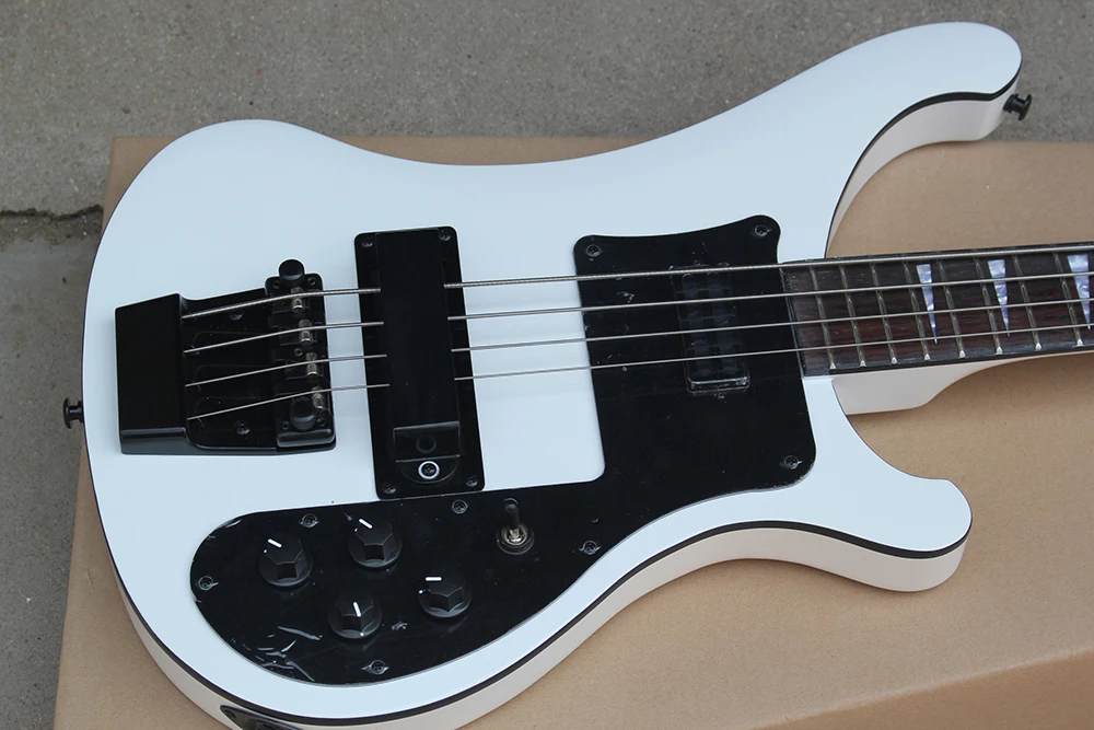 4 Strings White Electric Bass with Rosewood Fretboard,Black Binding,Chrome Hardware