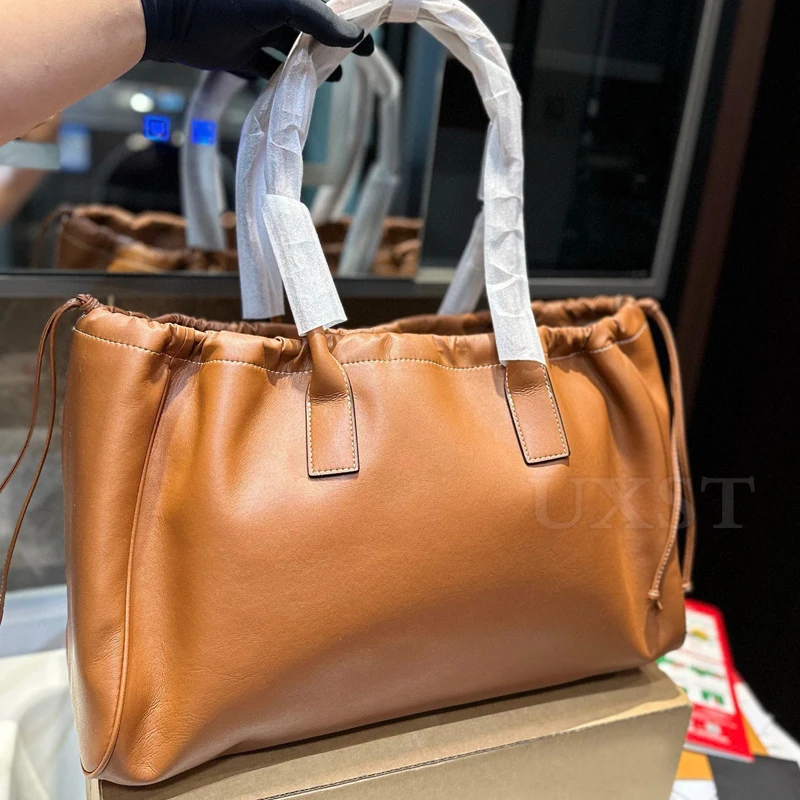 UXST Cowhide Totes Men Women Large Capacity 2024 New Senior Sense Commuting Handbag Travel Shopping Fashion Retro Shoulder Bag