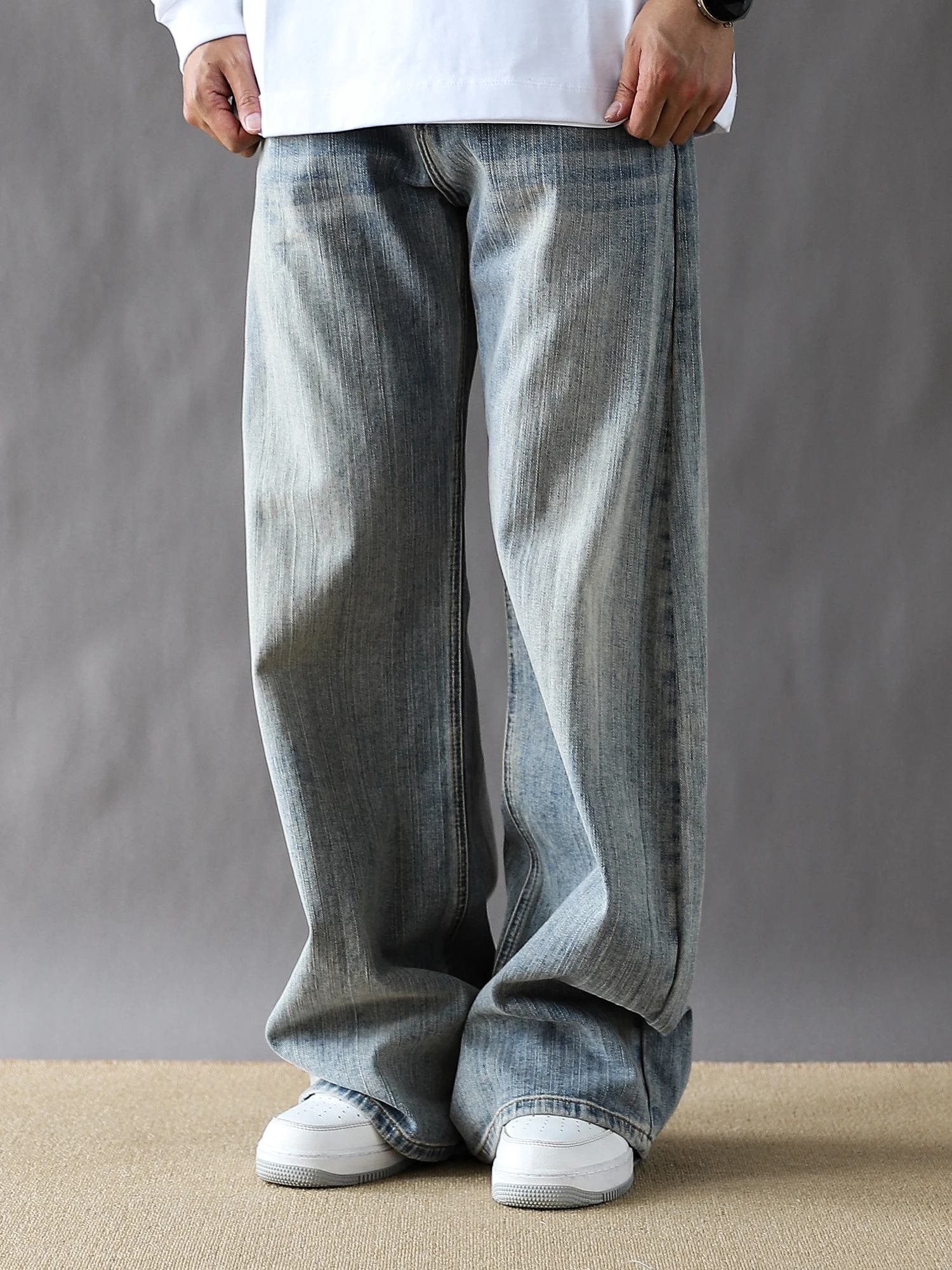 

Retro American Waed Denim Jeans Men's Spring Autumn New Loose Casual Straight Leg Wide Leg Pants Versatile Casual Cotton