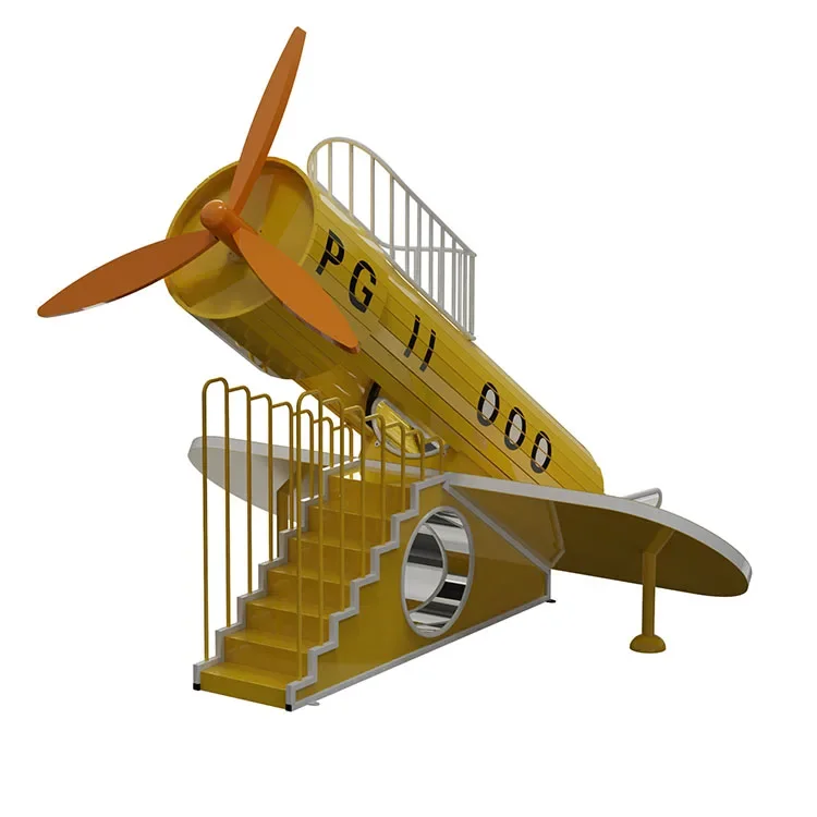 &Airplane Shaped Slide, Non-Powered Kids Playground Equipment, Durable Steel & Plastic Structure for Outdoor Parks & Schools