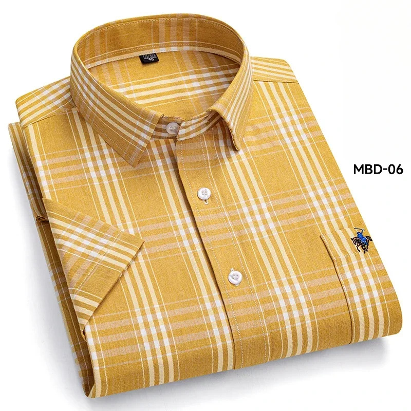 New in Korean Popular Clothes Plus Size 100% Cotton Summer Short Sleeve Shirts for Men Slim Fit Plaid Shirt Much Comments Views