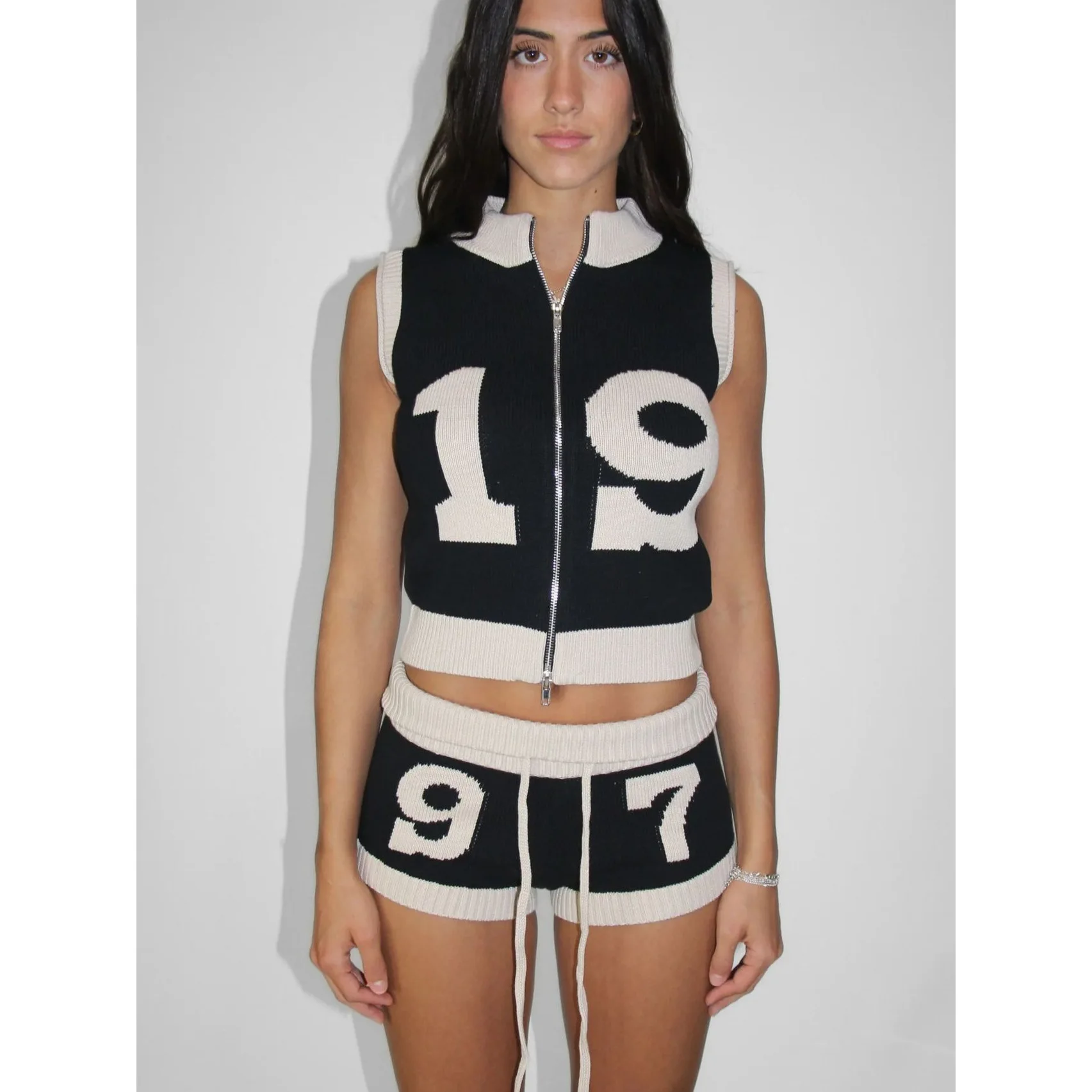 

Xia Xin Sle Contrasting Color Zipper Knitted Cardigan Women's Faion Summer Set No Brand Registered Trademark