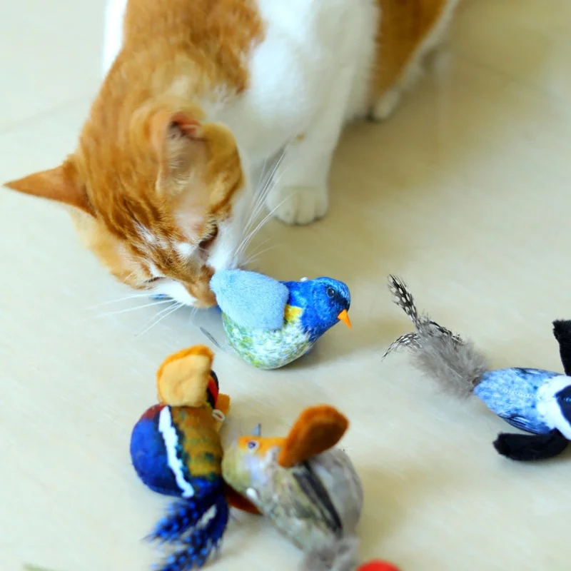 Hanging Birds Cat Toys Retractable Cat Teaser Toy interactive lifelike bird squeak toys with catnip Touch Activated Kitten Toys