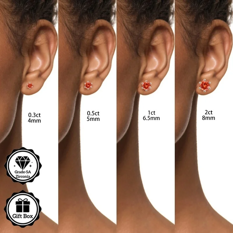 

LAMVOICE jewelry for women/stud earrings with 0.6-4 carat Orange zirconia Hypoallergenic earrings christmas gift for women