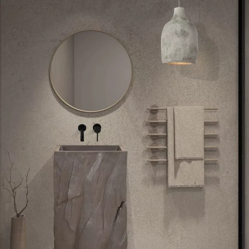 Modern Cream style stone column basin designer integrated floor style sink, artistic creativity, personalized washbasin