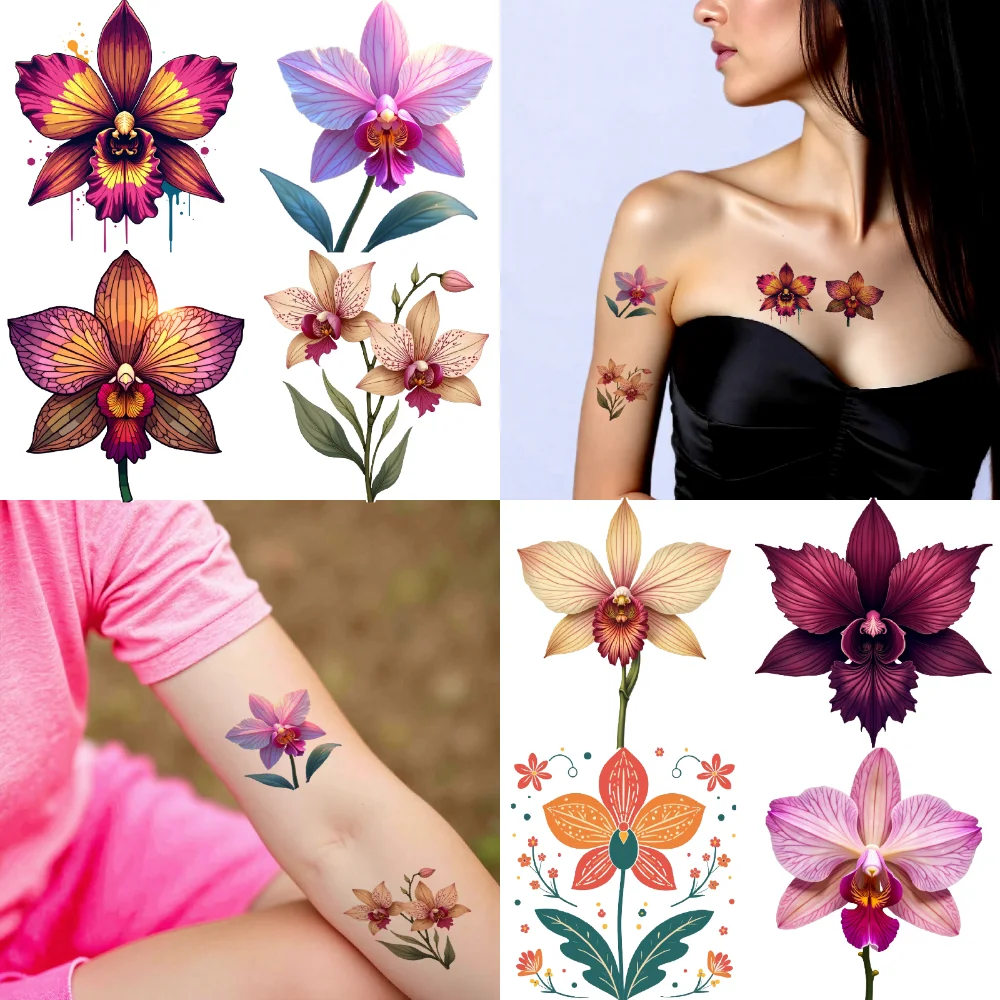 

28 шт., временные татуировки, наклейки с цветами, временные татуировки, наклейки с орхидеями для плеч, детские руки