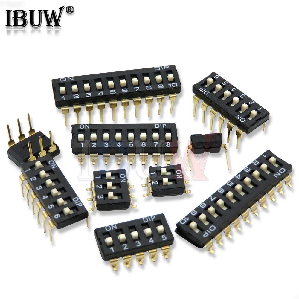 10PCS Slide Type Switch Module 1 ~ 12 Bit 2.54mm Position Way DIP Blue Pitch Toggle Switch Blue Snap Switch For PCB 8PIN 6PIN