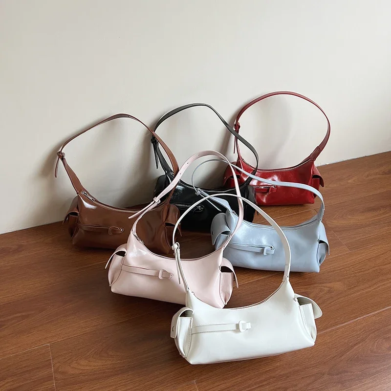 

Women Small PU Leather Design Shoulder Bag 2025 New Trend Y2K Simple Armpit Bag Female Y2k Handbags and Purses