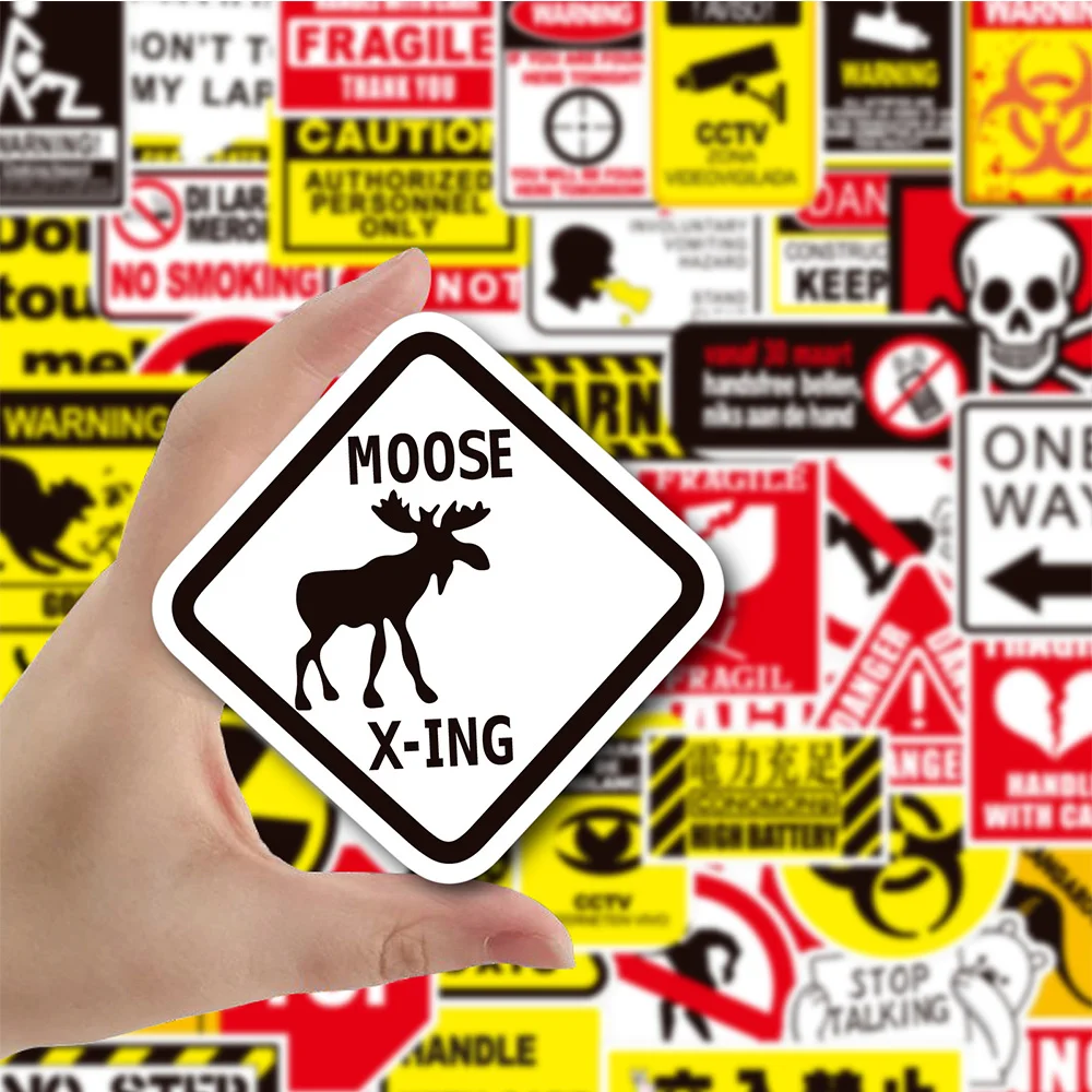 10/30/50/100pcs Funny Warning Stickers Cartoon Danger Banning Signs Decals DIY Helmet Motorcycle Laptop Car Classic Toy Sticker