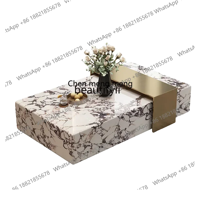 

X Coffee table living room household, small apartment light luxury high-end minimalist table square rock slab marble coffee tab