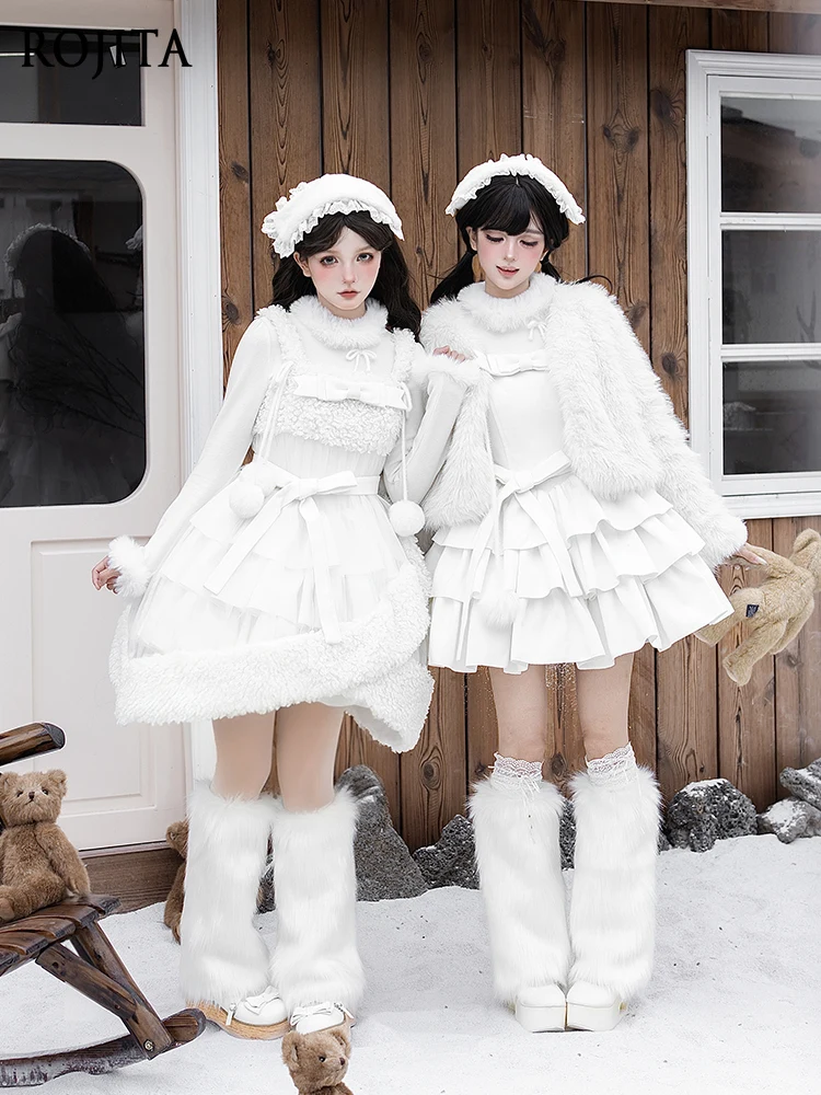 

Original Design Plush Coat Playful and Cute Three-Piece JSK Set Winter Lolita White Cake Skirt Each Item Sold Separately